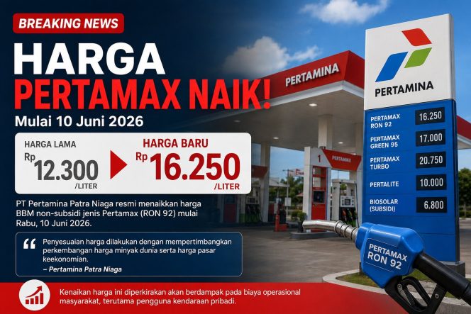 
					Jadi Sorotan, Harga Pertamax Naik Menjadi Rp16.250 per Liter Mulai 10 Juni 2026